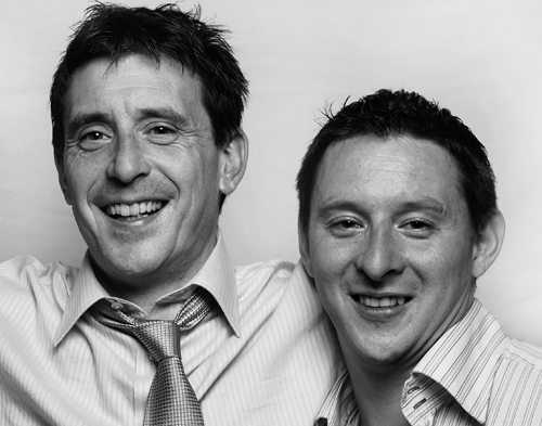 This is a Black and White picture of Colm & Damien Walsh 